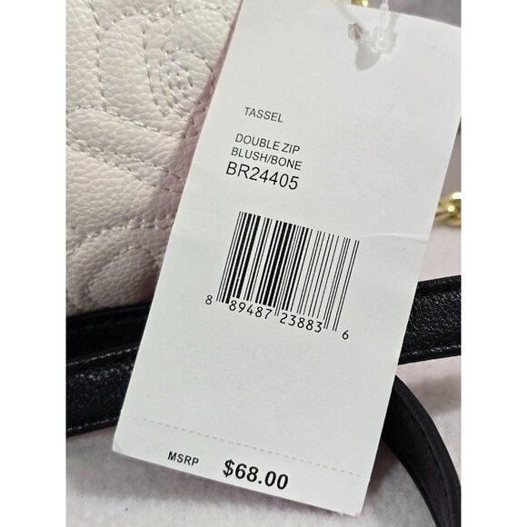 Betsey Johnson Women's Blush Bone Double Zip Bag Tasseled‎ Quilted Floral NEW - Picture 7 of 10